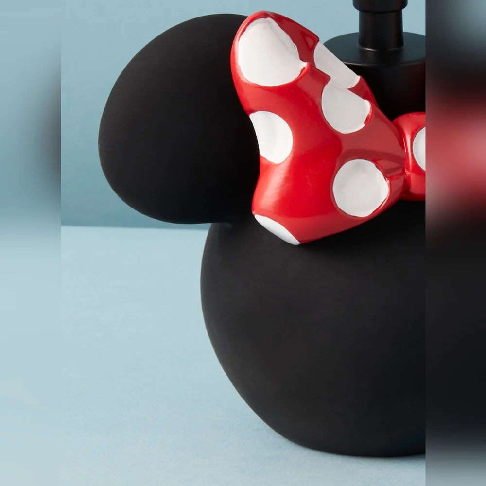NWT Disney Minnie Mouse Black Soap Dispenser 6in Red Polka Dot Bow Lotion Pump